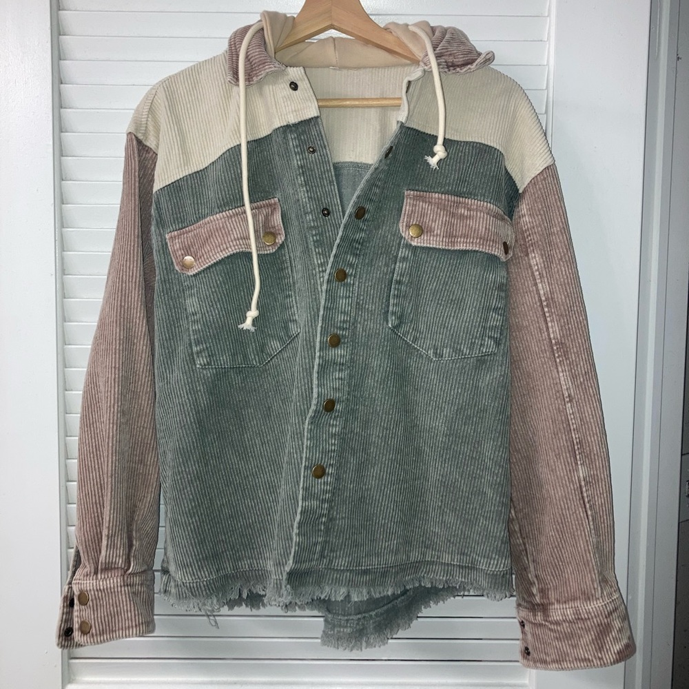 Corduroy hoodie jacket, multicolored